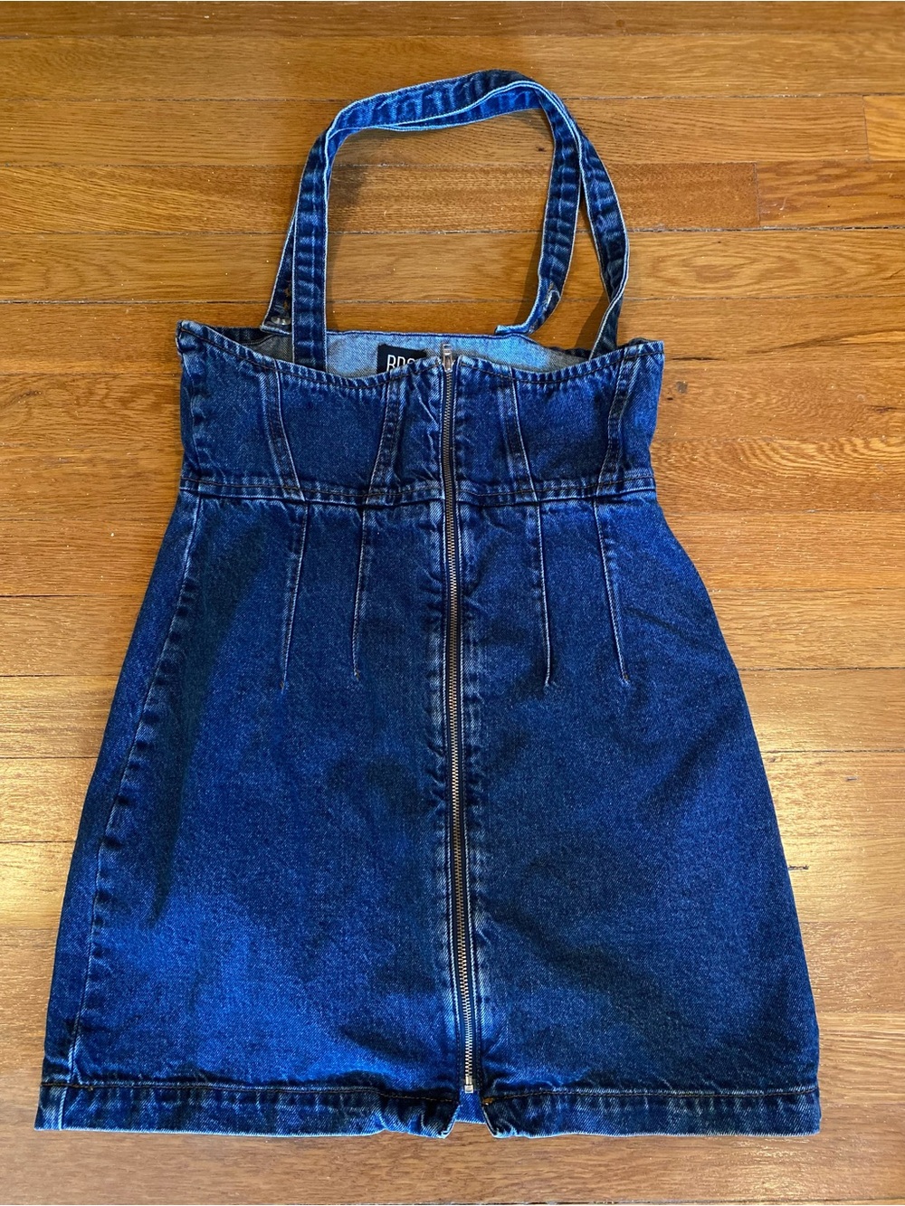 BDG Urban Outfitters Denim Mini Dress With Front Zip Closure; Adjustable Straps